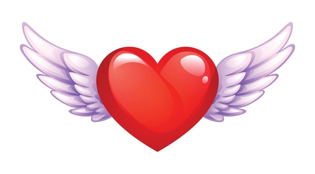Red heart with angel wings, symbolizing love and freedom. Cartoon illustration vector
