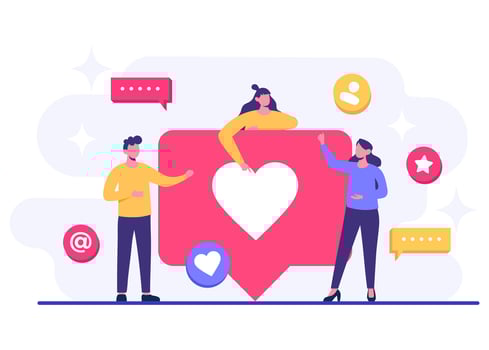 Individuals expressing reactions on social platforms, Social media marketing flat illustration, Digital marketing, influential marketing, Ad campaign and online promotion, Promotion, E-commerce vector