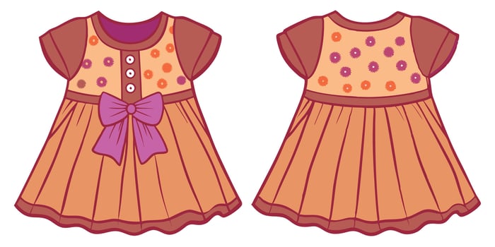 Pink and white baby girl dress drawing with cute collar and ribbon vector
