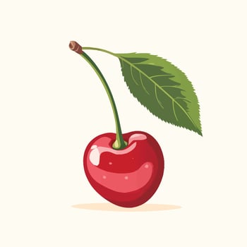 Isolated Cherry with Bright Red Color and Leaf vector