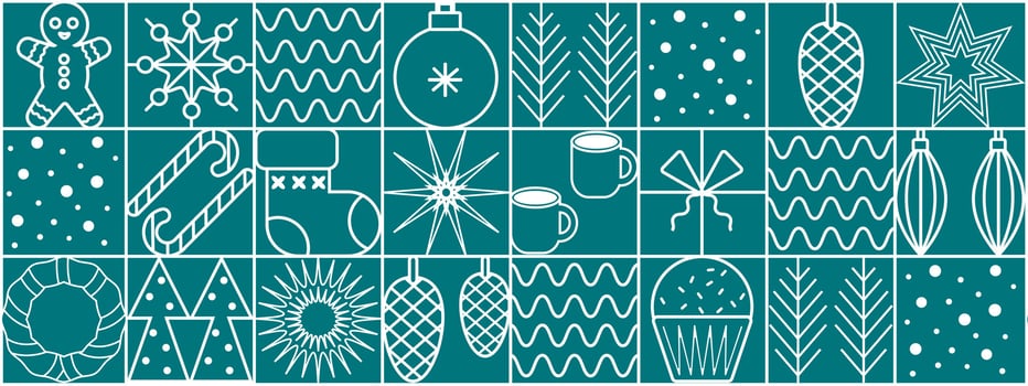 Merry Christmas Happy New Year greeting banner with gold line geometric icons. Luxury xmas design, poster template, background. vector