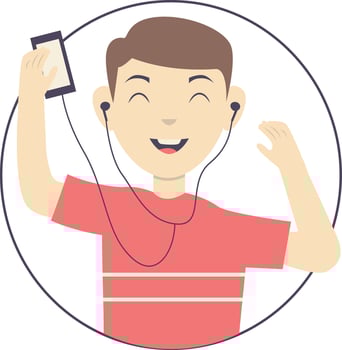 Guy Listening Music Character in Red Clothes vector