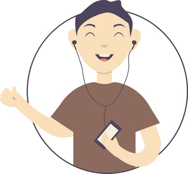 Young Man Listening Music Character Illustration on White Background vector