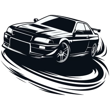Stylish Racing Car Drifting on a Track with Tire Smoke in Monochrome Illustration vector