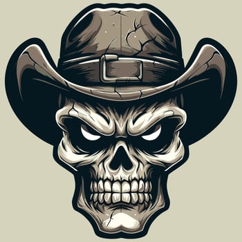 Dark Skull Illustration with Cowboy Hat for Horror and Western Themes vector
