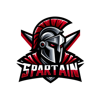 Spartan logo design combination of red, black and metallic silver, transparent background png