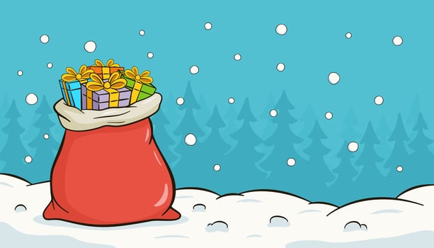 Christmas background with gift bag. Cartoon illustration vector