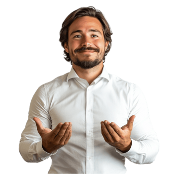A man with a beard and mustache is holding his hands up png