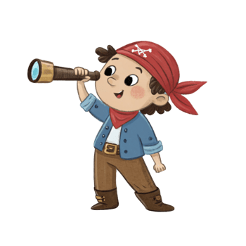 Cartoon Pirate Boy Looking Through a Telescope png
