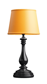 Elegant black table lamp with yellow shade on transparent background png