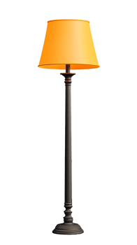 Elegant floor lamp with orange shade on transparent background png