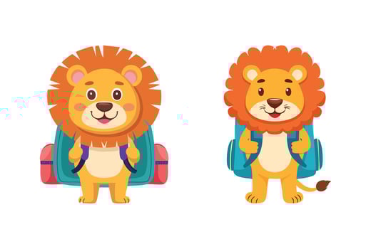 Cute Lion with large backpack vector
