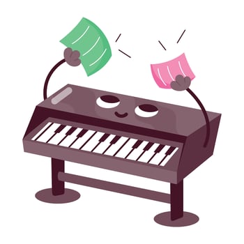 Comic style sticker of pianoforte with notes vector
