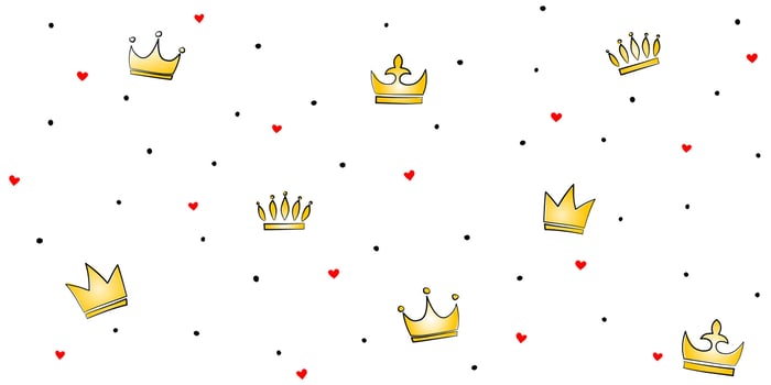 Princess crown, kids seamless pattern. Golden crown for princess fairy tale concept. vector