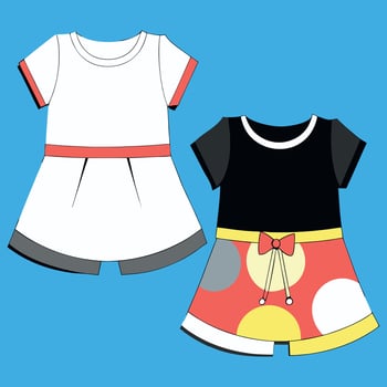 Two white and black girl's dresses on blue background vector