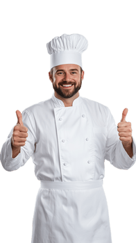Smiling chef giving thumbs up in professional attire png