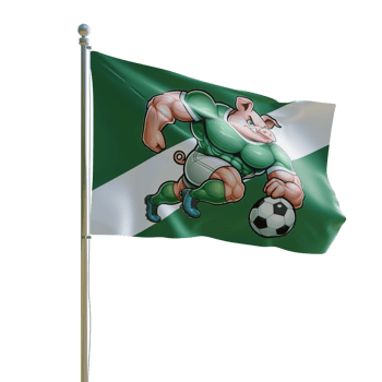 A green and white soccer flag with a cartoon pig on it png