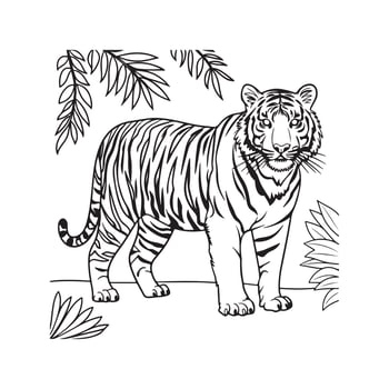 Stylized Tiger Illustration for Coloring Pages vector