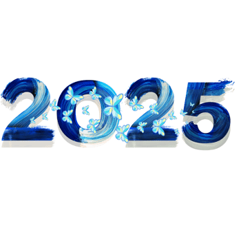 The number 2020 is made of blue butterflies png