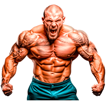 A man with tattoos and a bodybuilder with a big chest and arms png