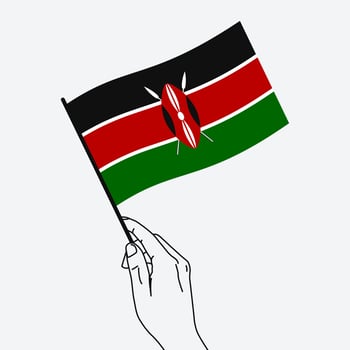 Hand holding Kenya flag in line art drawing style. Kenya hand Flag waving. illustration vector