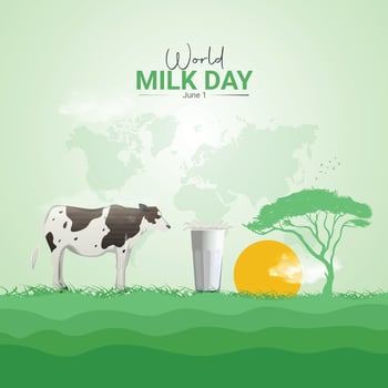 World Milk Day. Cow, milk bottle. flat illustration vector