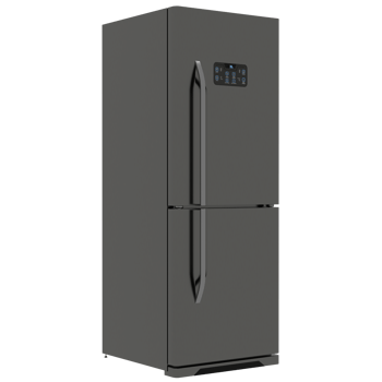 A black refrigerator freezer is shown against a black background png