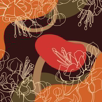 Warm Palette Abstract Art with Organic Floral Line Elements vector