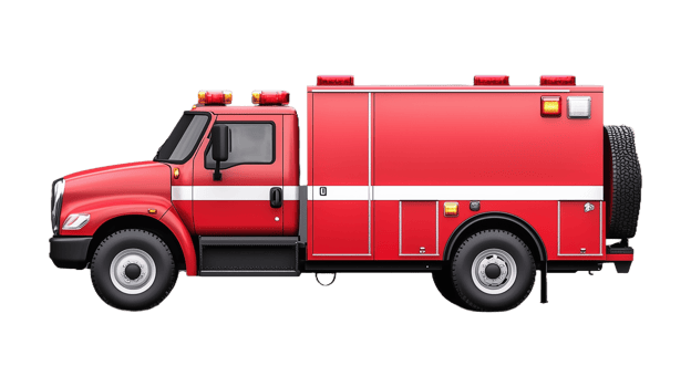 Red fire truck side view illustration on transparent background png