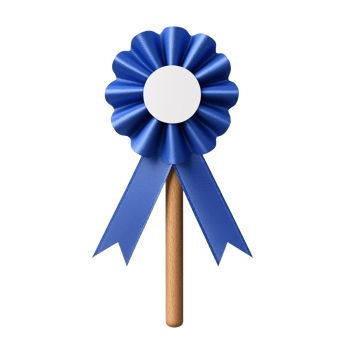 Blue award ribbon with wooden stick on transparent background png