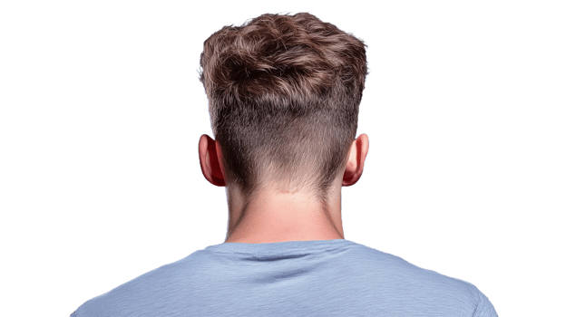 Back view of man with short haircut on transparent background png