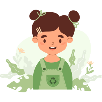 Cute girl child in fashionable clothes made from recycled green material png