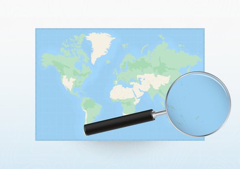 Map of the World with a magnifying glass aimed at Tuvalu, searching Tuvalu with loupe. vector