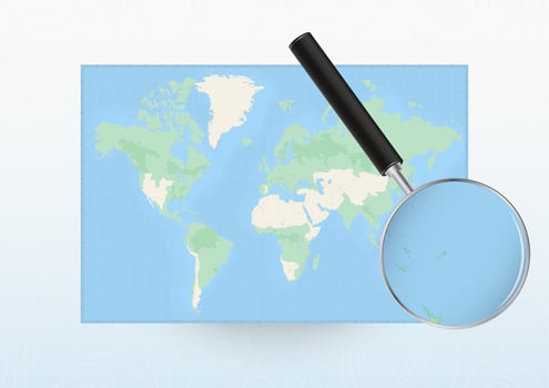 Map of the World with a magnifying glass aimed at Tonga, searching Tonga with loupe. vector