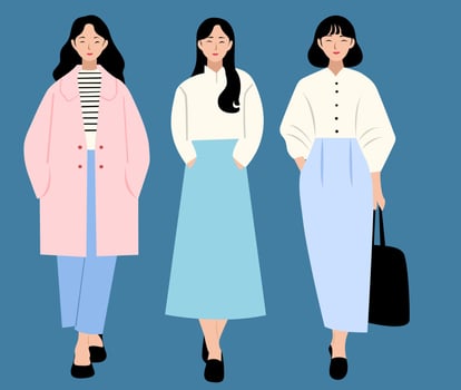 collection of woman wear cute outfit vector