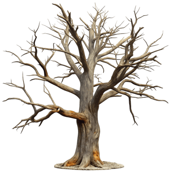 Dead Tree Illustration for Halloween, Gothic, and Fantasy Designs Spooky Bare Branches and Twisted Trunk for Creepy, Eerie, and Mysterious Projects png
