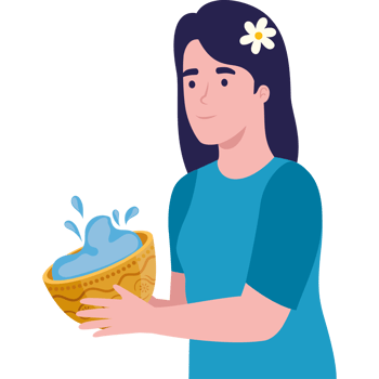 woman lifting songkran bowl png