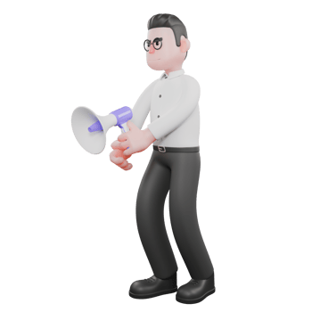 3D Producer Character.a male producer stands facing right with a loudspeaker held by both hands. Cartoon 3D Model png