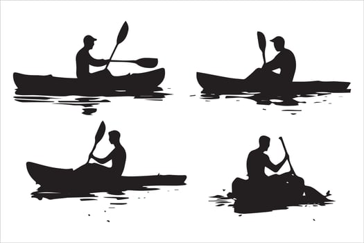 Canoe and Kayaking Silhouette Set vector