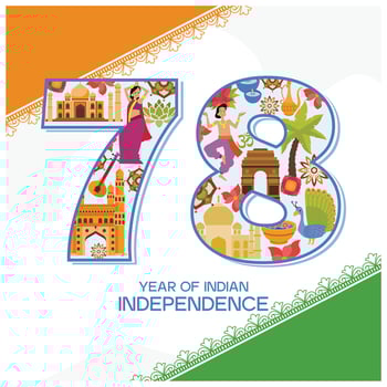 Landmark with Indian flag. Commemorating India's 78th Independence Day. Independence Day India concept. vector