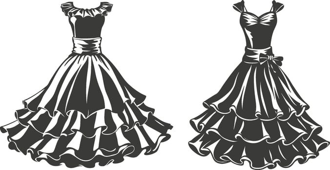 Pleated Ruffle Hem Gown Sketch Design vector