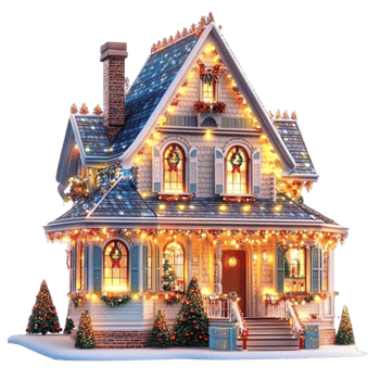 Charming Christmas House with Festive Decorations on the Front png