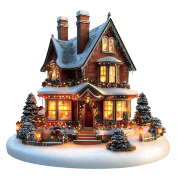 Holiday-Themed Christmas House with Beautiful Front Decorations png