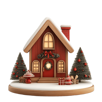 Festively Decorated Christmas House with Tree png