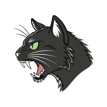A black cat with green eyes and a snarl vector