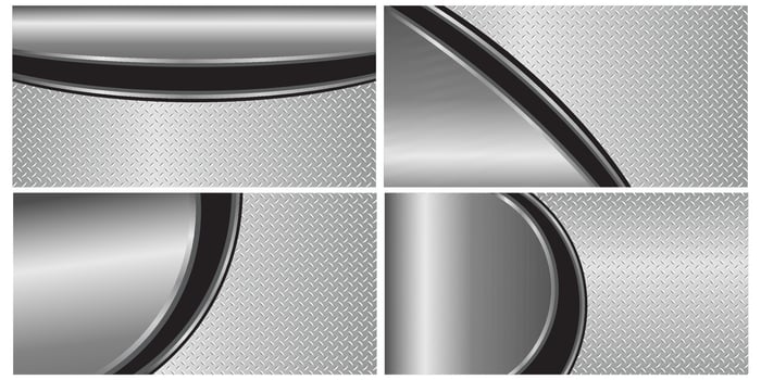 Set of silver-gray metallic backdrop with a 3D polished chrome finish and a glossy diamond plate texture. graphic illustration. vector