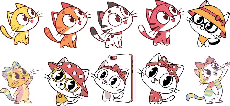 Colorful Cute Cat Illustration for Stickers, T-Shirts, and Gifts vector