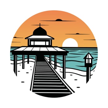 Classic Coastal Scene Clipart in Retro Style vector