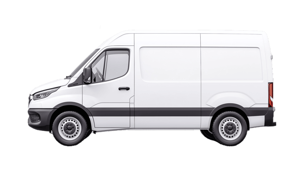 White cargo van side view on transparent background png
