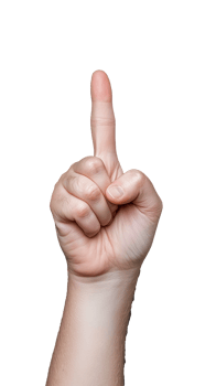 Hand gesturing number one with raised index finger png